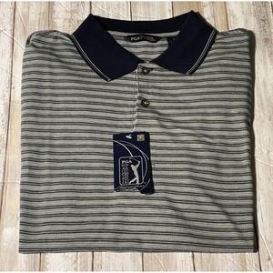 NWT PGA TOUR Golf Polo Shirt Striped Short Sleeve‎ Collared True Navy Medium
